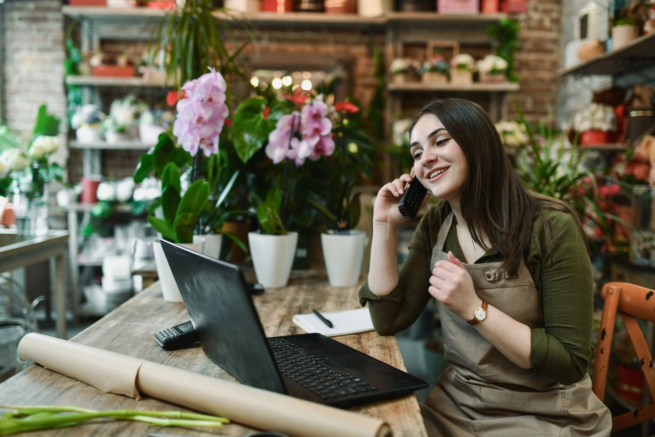 Florist arranging flowers